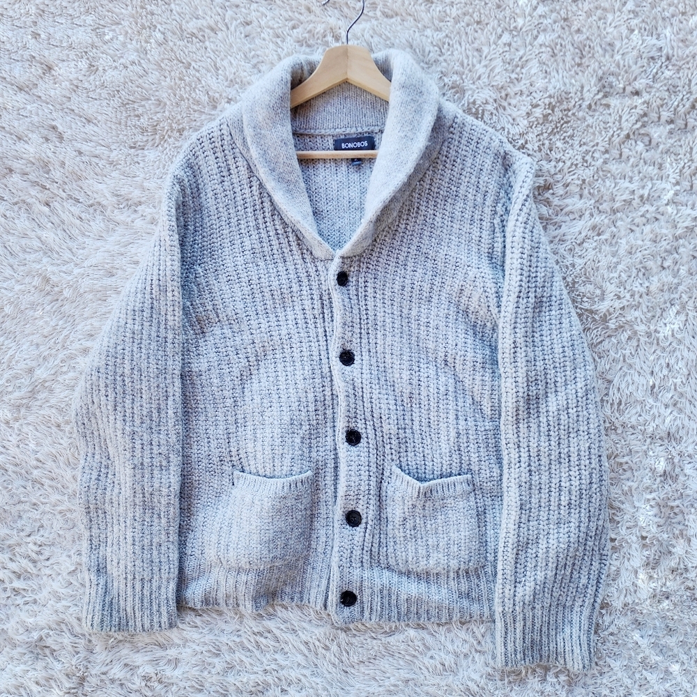 Bonobos‎ Men's Alpaca Wool Heavy Knit Grey Cardigan